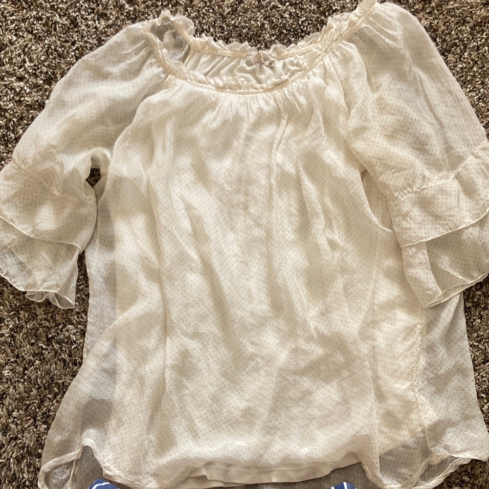Women's White Off-Shoulder Sheer Dot Blouse